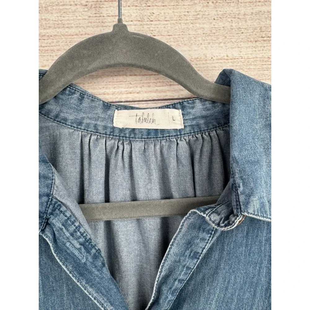 Talulah Babydoll Dress Womens Large Blue Denim Tiered Button Front Mini